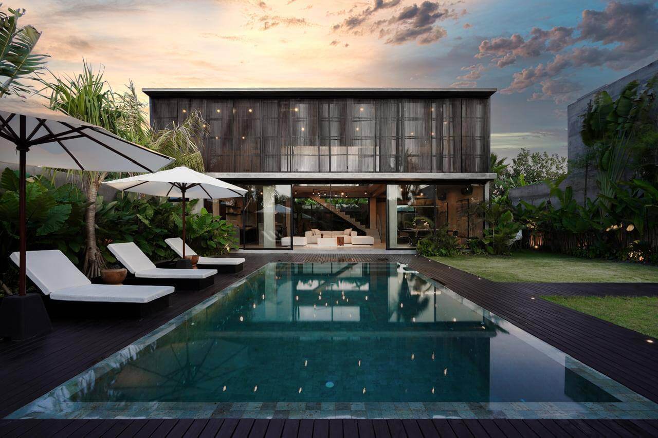 Two-storey modern villa with timber facade and swimming pool in Bali — Frigate Bali